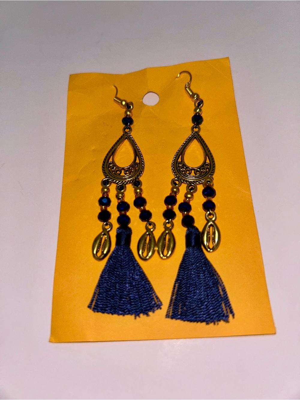 Bohemian Gold & Navy Tassel Drop Earrings - Unbranded